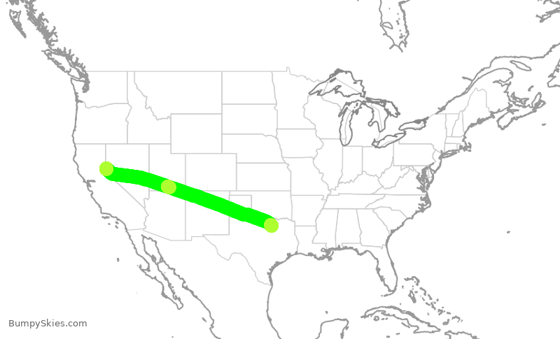 Turbulence forecast map for AAL2005, RNO to DFW