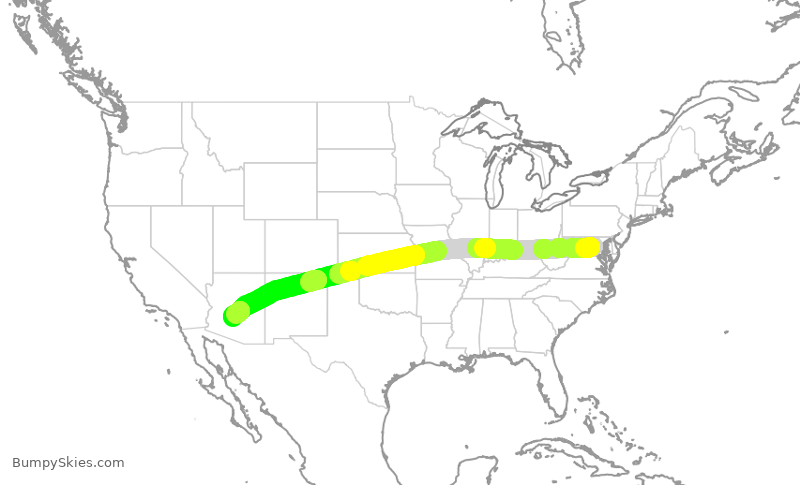 Turbulence forecast map for AAL2006, DCA to PHX