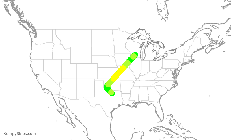 Turbulence forecast map for AAL2007, MSN to DFW