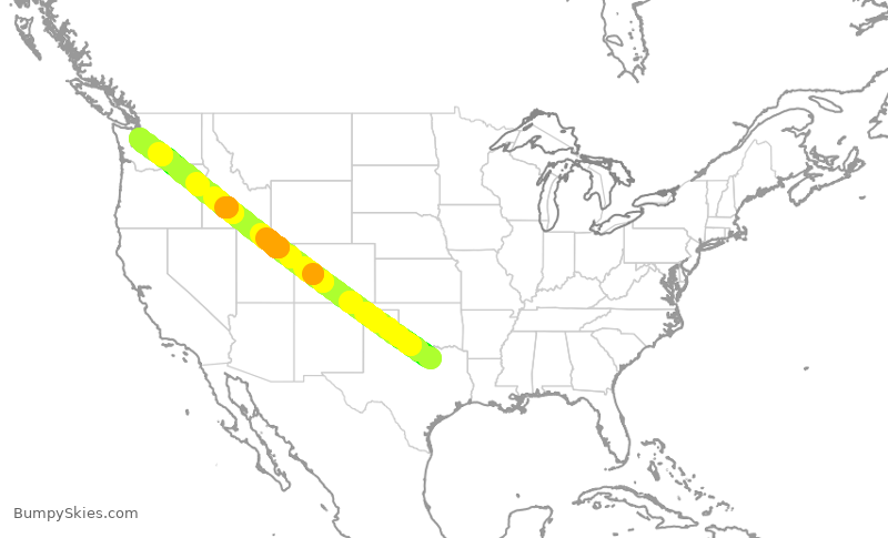 Turbulence forecast map for AAL2009, DFW to SEA