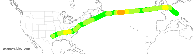 Turbulence forecast map for AAL200, DFW to ZRH