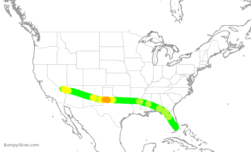 Turbulence forecast map for AAL2010, MIA to LAS