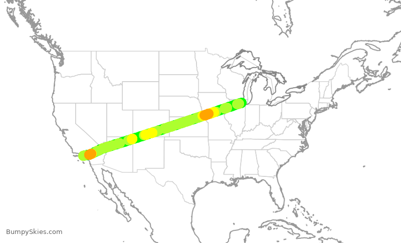 Turbulence forecast map for AAL2012, ORD to LAX