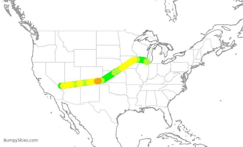 Turbulence forecast map for AAL2013, LAS to ORD
