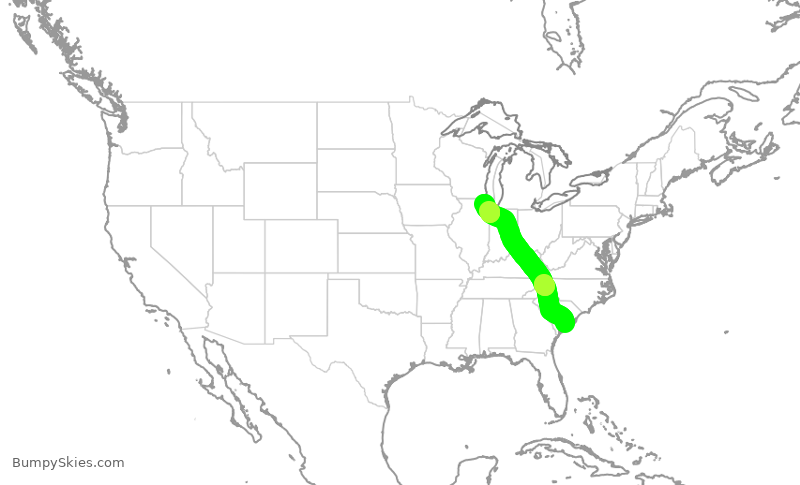 Turbulence forecast map for AAL2014, CHS to ORD