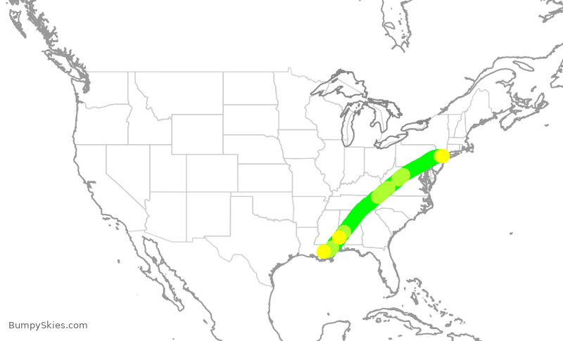 Turbulence forecast map for AAL2016, LGA to MSY