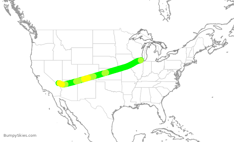 Turbulence forecast map for AAL2016, ORD to LAS