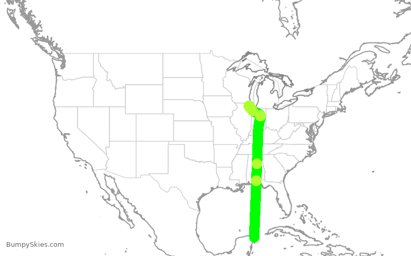 Turbulence forecast map for AAL2016, MUN to ORD