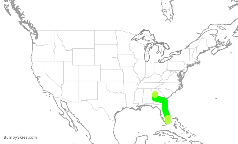 Turbulence forecast map for AAL2018, ATL to MIA