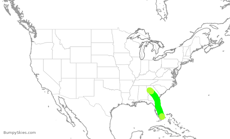 Turbulence forecast map for AAL2018, MIA to ATL