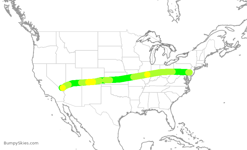 Turbulence forecast map for AAL2018, PHL to LAS