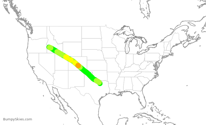 Turbulence forecast map for AAL2019, BOI to DFW