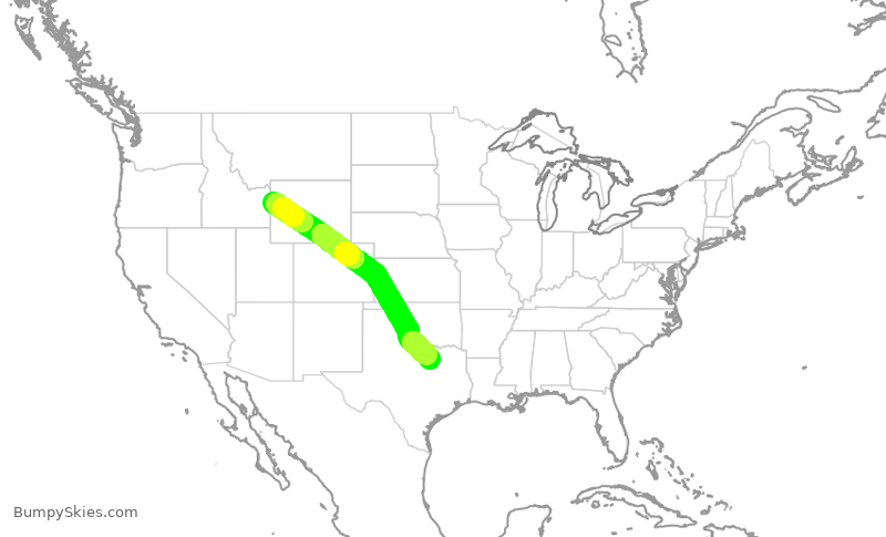 Turbulence forecast map for AAL2020, JAC to DFW