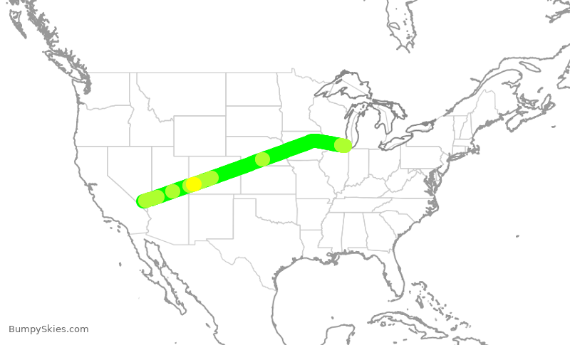 Turbulence forecast map for AAL2020, LAS to ORD