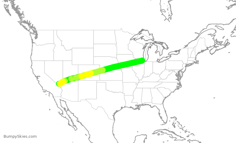 Turbulence forecast map for AAL2020, ORD to LAS