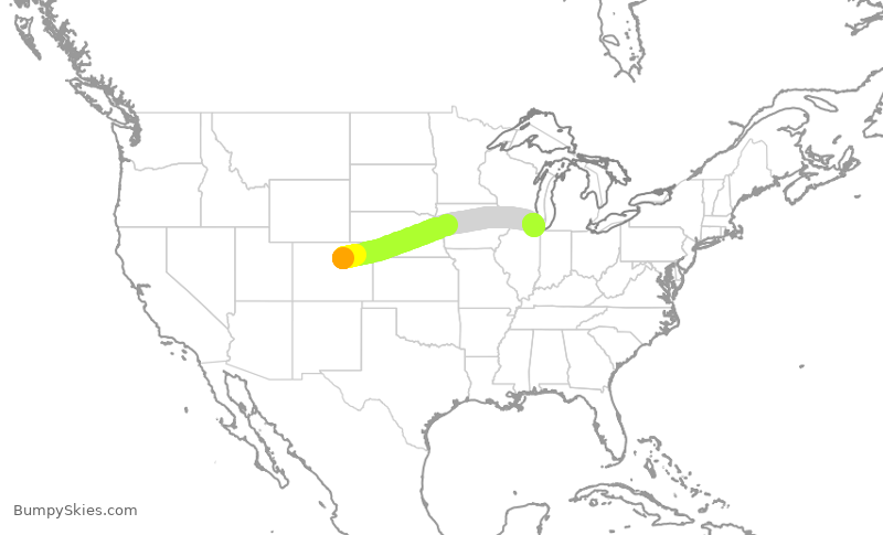Turbulence forecast map for AAL2021, DEN to ORD