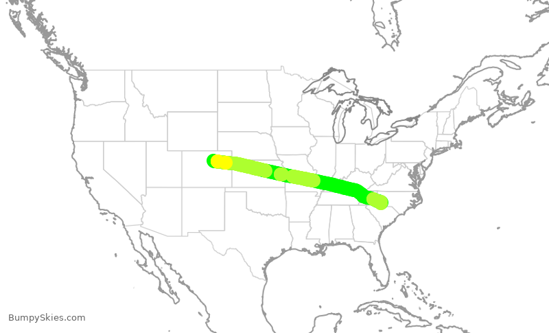 Turbulence forecast map for AAL2024, DEN to CLT