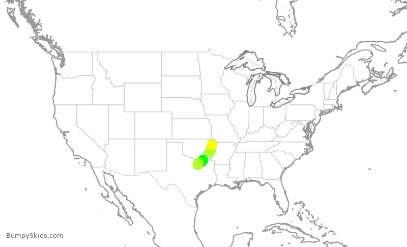 Turbulence forecast map for AAL2025, XNA to DFW