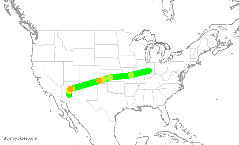 Turbulence forecast map for AAL2026, IND to PHX