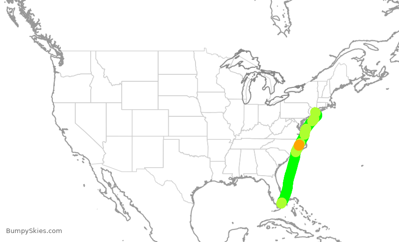 Turbulence forecast map for AAL2026, JFK to MIA