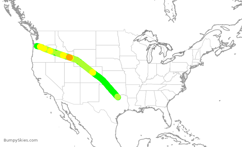 Turbulence forecast map for AAL2028, DFW to PDX