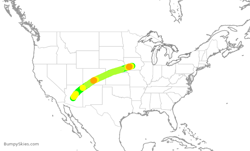 Turbulence forecast map for AAL2029, PHX to DSM