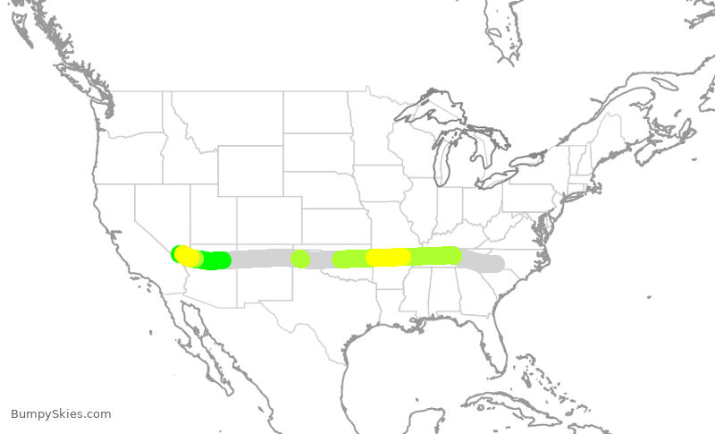 Turbulence forecast map for AAL2030, CLT to LAS