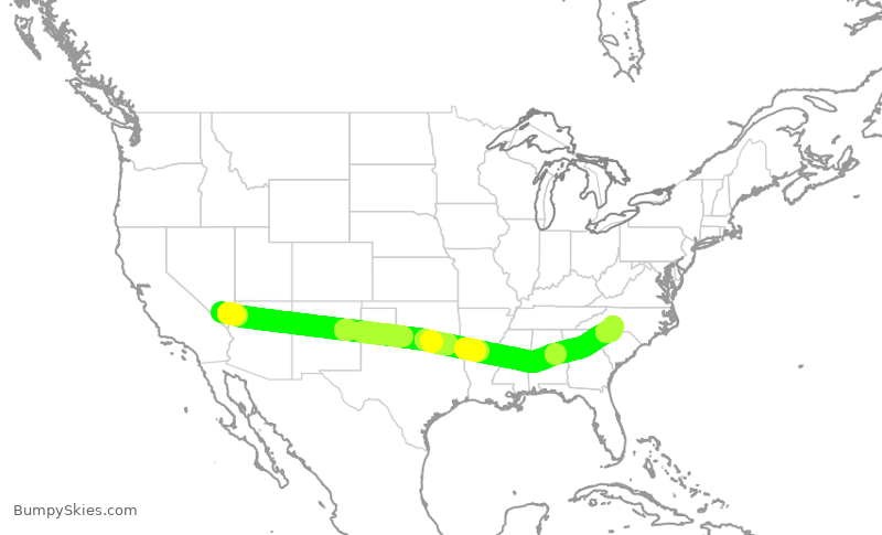 Turbulence forecast map for AAL2030, LAS to CLT