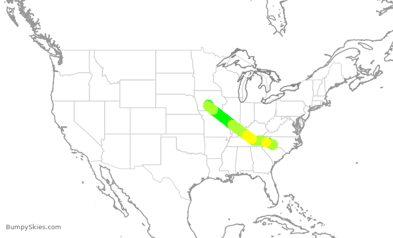 Turbulence forecast map for AAL2032, DSM to CLT