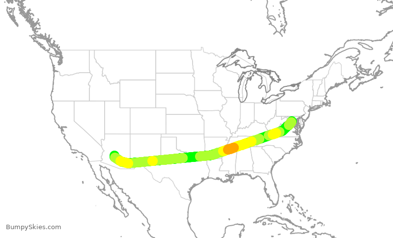 Turbulence forecast map for AAL2034, DCA to PHX