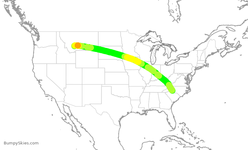 Turbulence forecast map for AAL2035, BZN to CLT