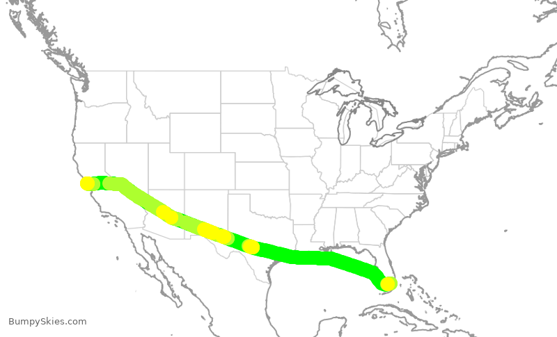 Turbulence forecast map for AAL2035, MIA to SFO