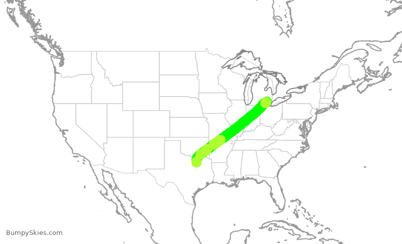 Turbulence forecast map for AAL2037, DFW to DTW