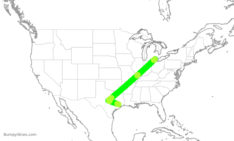 Turbulence forecast map for AAL2037, DTW to IAH