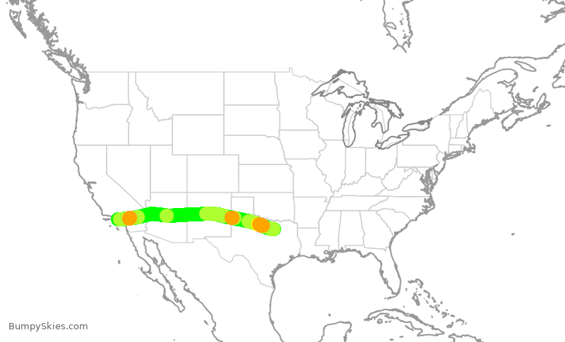 Turbulence forecast map for AAL2038, DFW to LAX