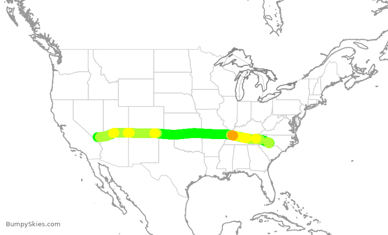Turbulence forecast map for AAL2038, LAS to CLT
