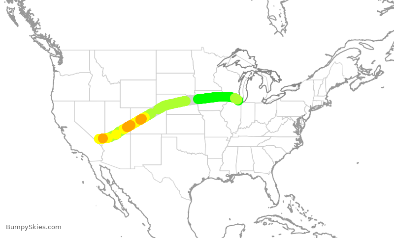 Turbulence forecast map for AAL2040, LAS to ORD