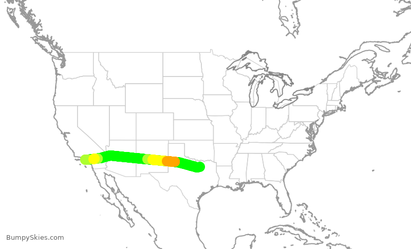 Turbulence forecast map for AAL2041, DFW to LAX