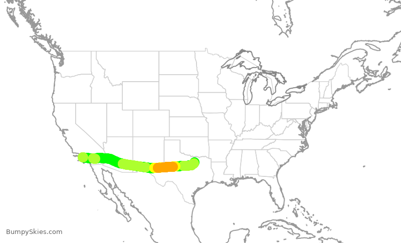 Turbulence forecast map for AAL2041, LAX to DFW