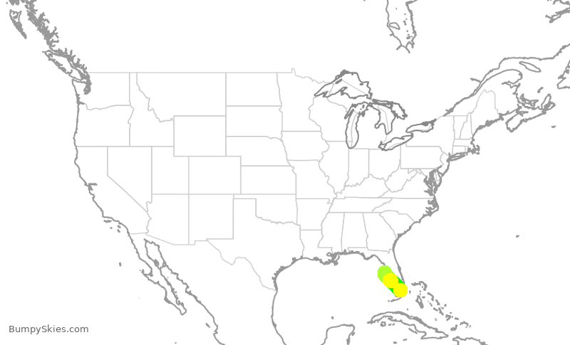 Turbulence forecast map for AAL2041, MIA to TPA