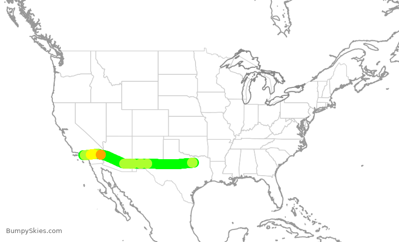 Turbulence forecast map for AAL2043, DFW to LAX