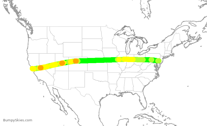 Turbulence forecast map for AAL2045, PHL to SFO