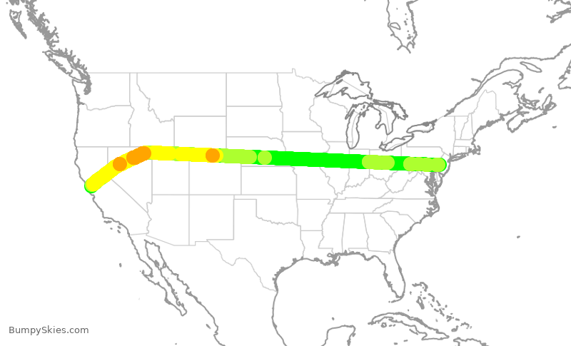 Turbulence forecast map for AAL2045, SFO to PHL