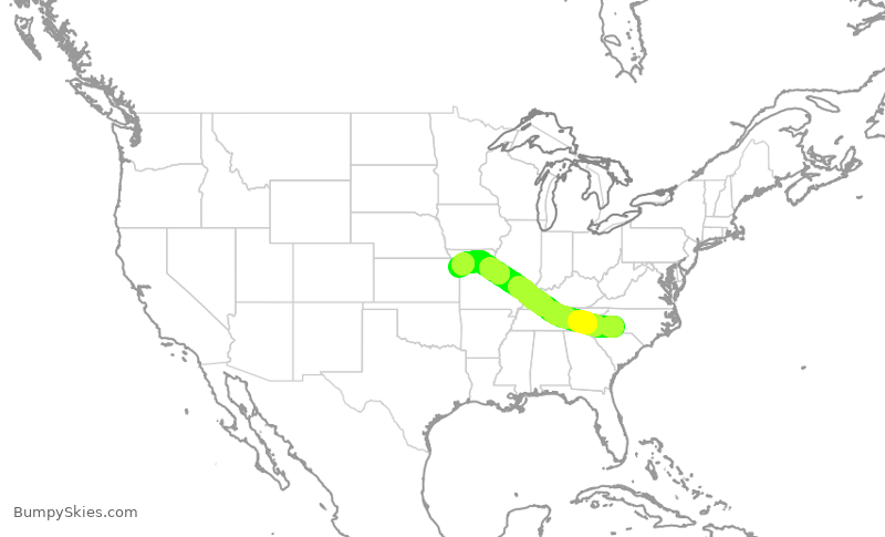 Turbulence forecast map for AAL2046, CLT to MCI