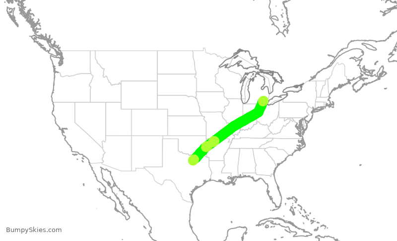 Turbulence forecast map for AAL2046, DTW to DFW