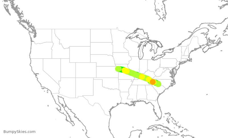 Turbulence forecast map for AAL2046, MCI to CLT