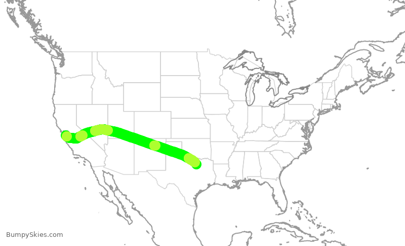 Turbulence forecast map for AAL2046, SJC to DFW