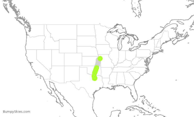 Turbulence forecast map for AAL2047, DFW to MCI