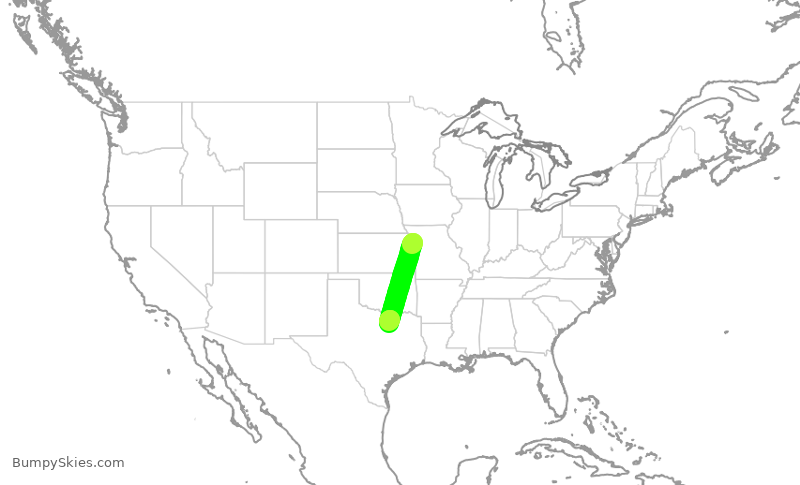 Turbulence forecast map for AAL2047, MCI to DFW