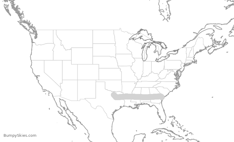 Turbulence forecast map for AAL2048, SAV to DFW